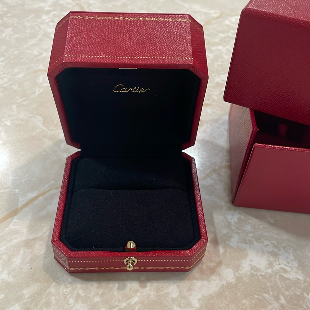New Cartier Authentic Red embossed leather Ring Jewelry Box - Picture 3 of 5